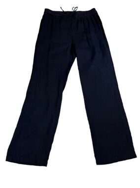 Ellen Tracy Navy Blue 100% Linen Straight Leg Trouser Pants Sz. Small Drawstring